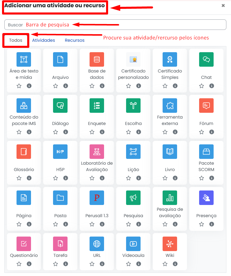 Tela inicial do Moodle
