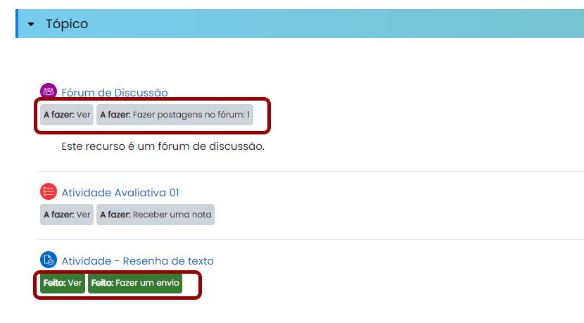 Tela inicial do Moodle