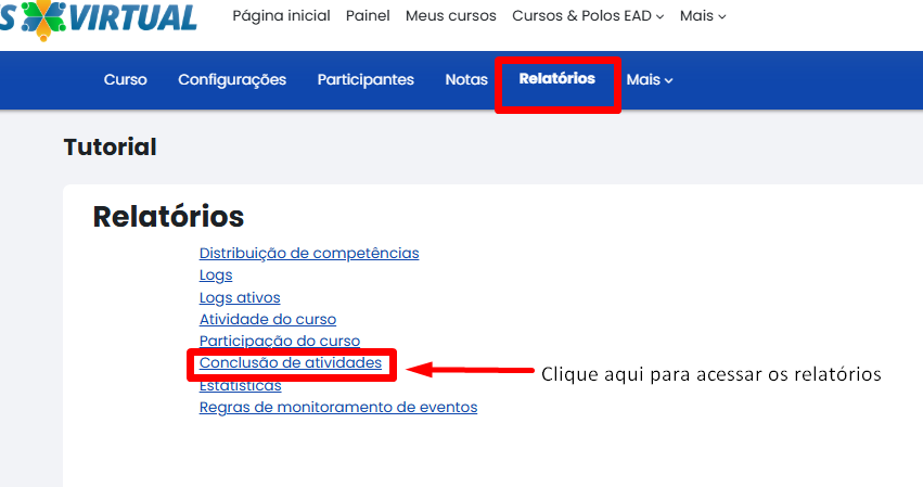Tela inicial do Moodle