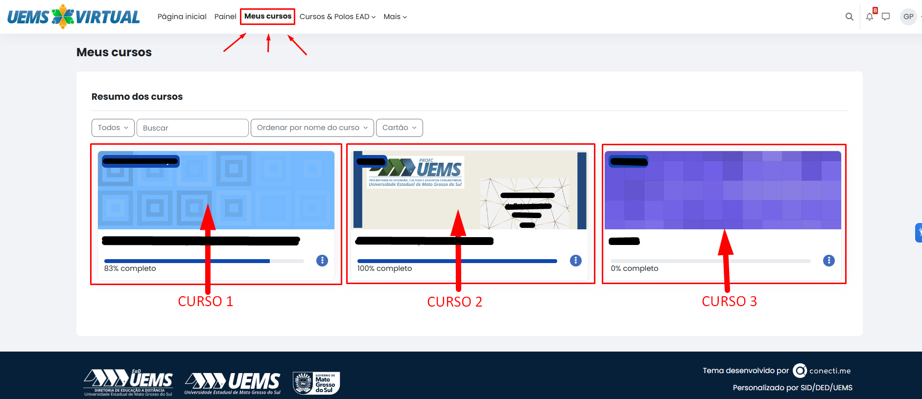 Tela inicial do Moodle