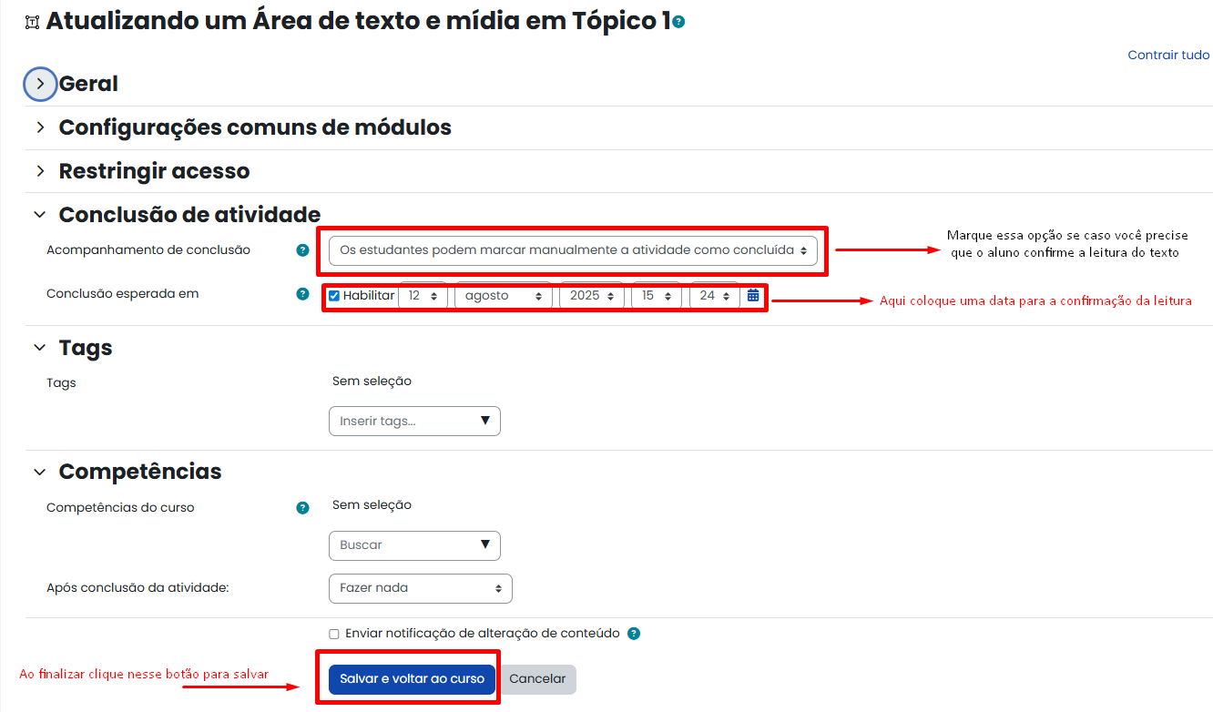 Tela inicial do Moodle