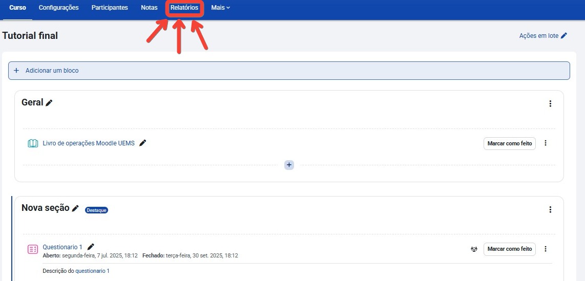 Tela inicial do Moodle