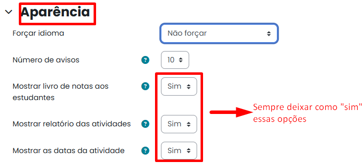 Tela inicial do Moodle
