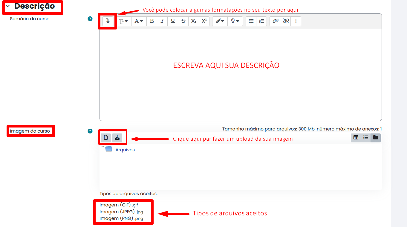 Tela inicial do Moodle