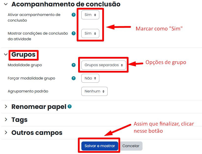 Tela inicial do Moodle