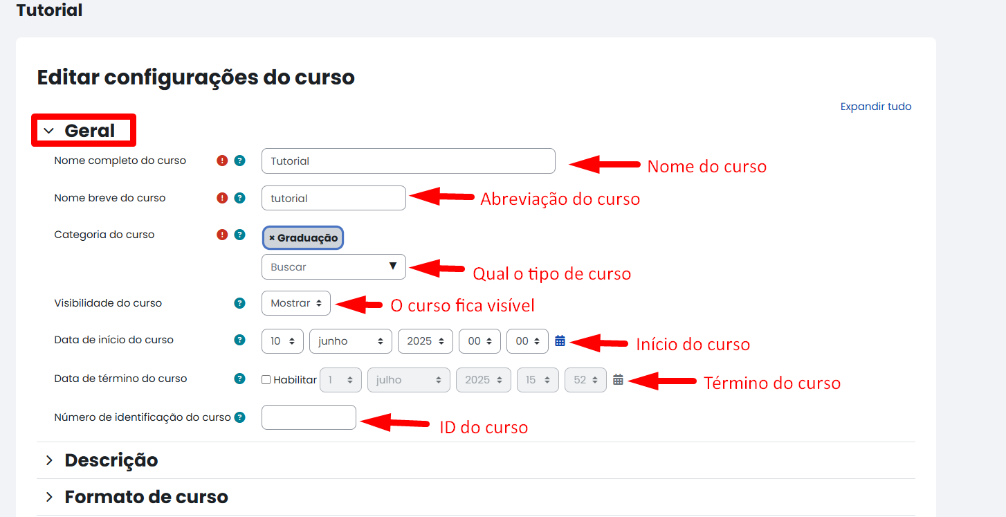 Tela inicial do Moodle