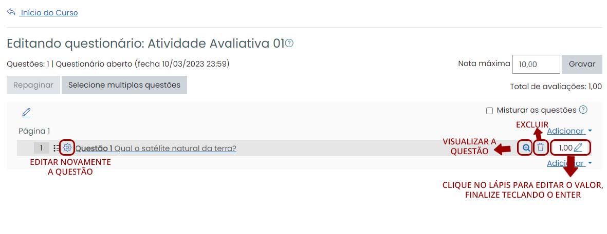 Tela inicial do Moodle