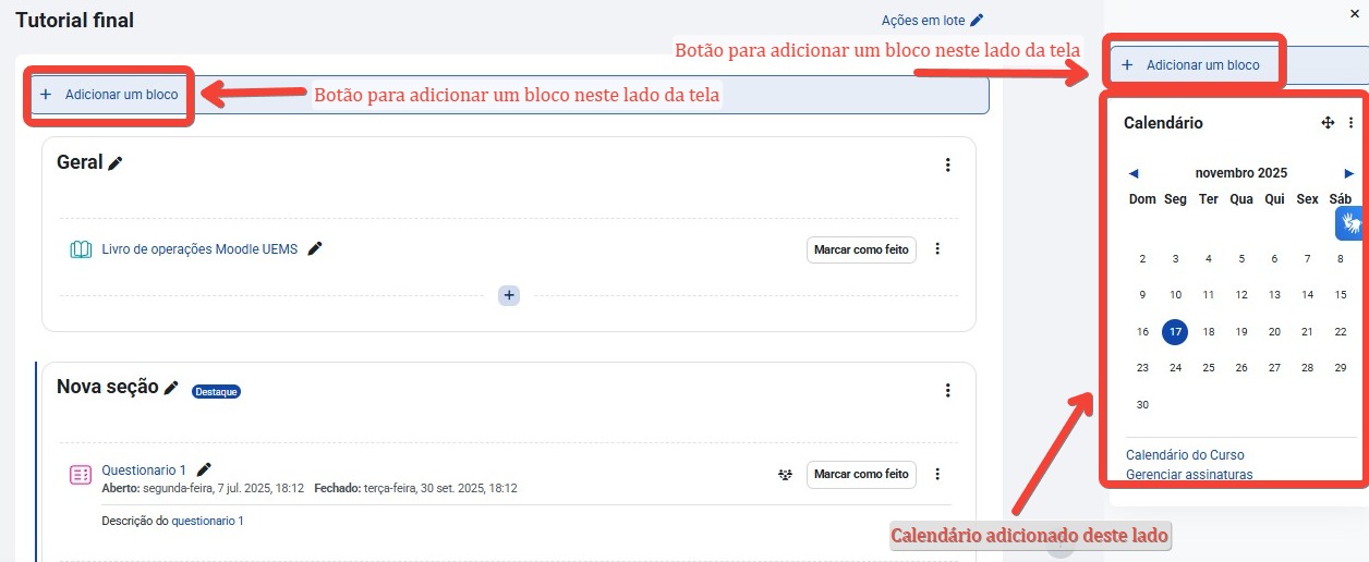 Tela inicial do Moodle