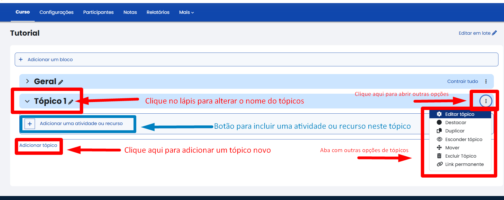 Tela inicial do Moodle