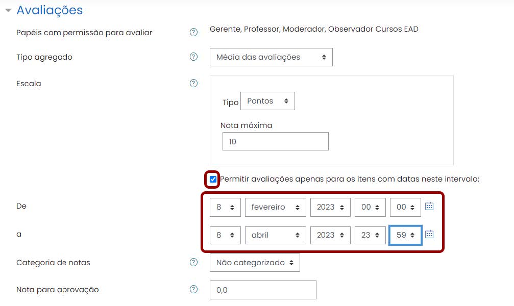 Tela inicial do Moodle