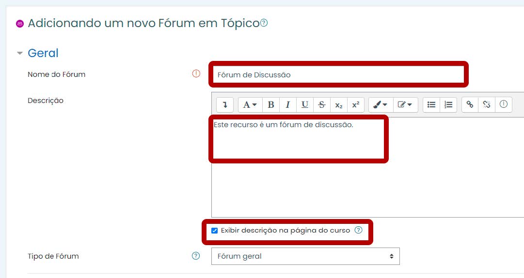 Tela inicial do Moodle