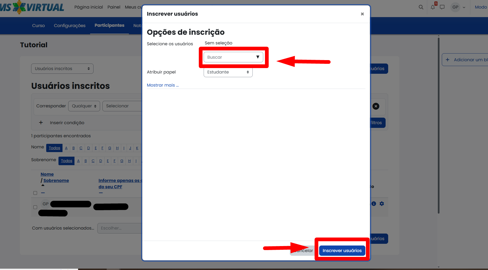 Tela inicial do Moodle