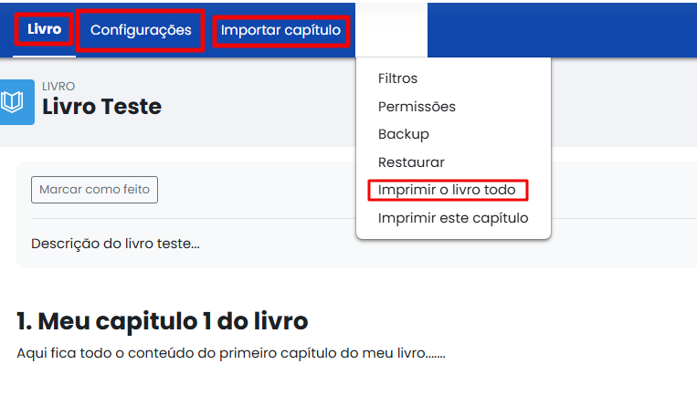 Tela inicial do Moodle