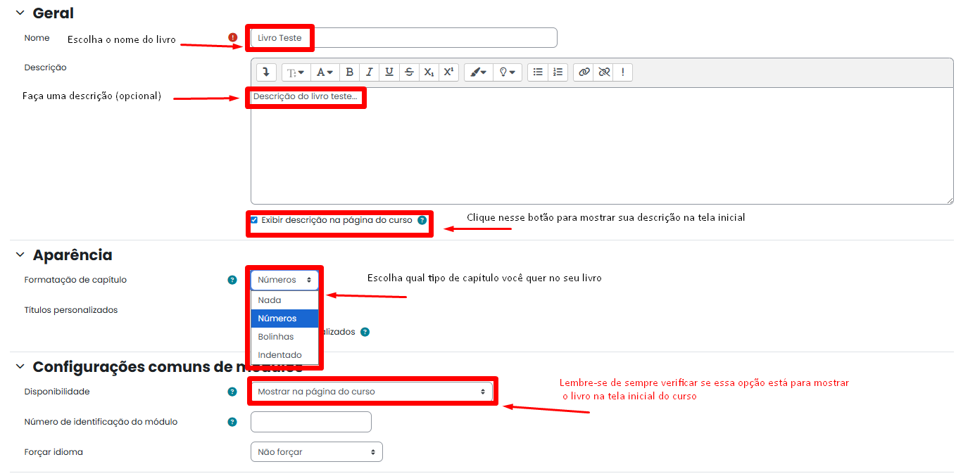 Tela inicial do Moodle
