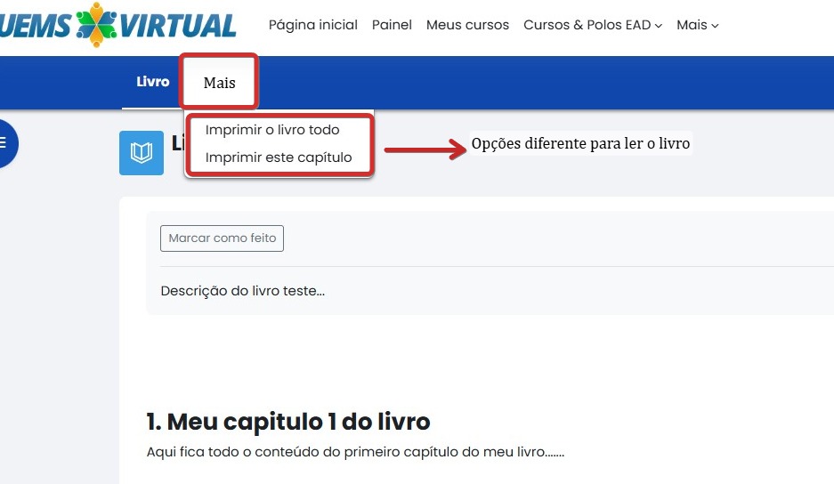 Tela inicial do Moodle