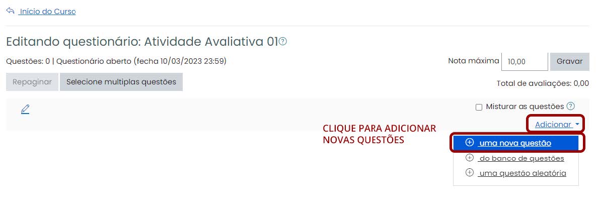 Tela inicial do Moodle