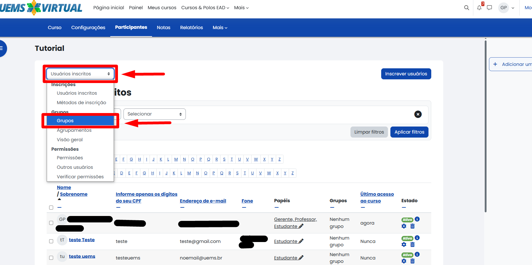 Tela inicial do Moodle