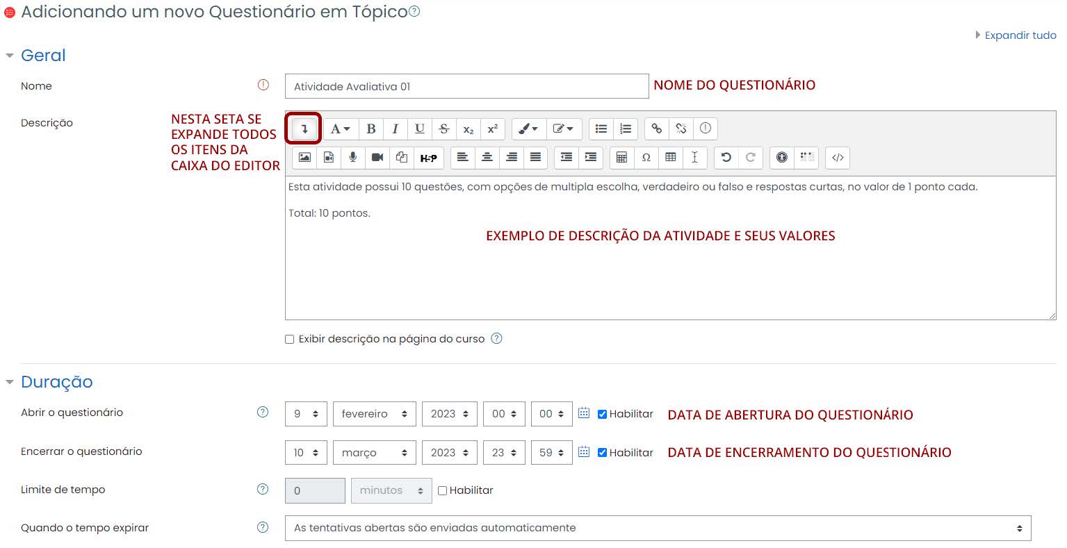 Tela inicial do Moodle