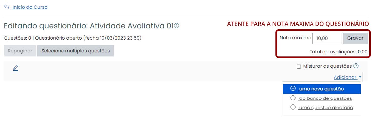 Tela inicial do Moodle