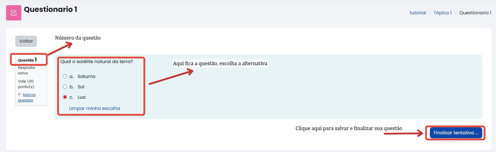 Tela inicial do Moodle