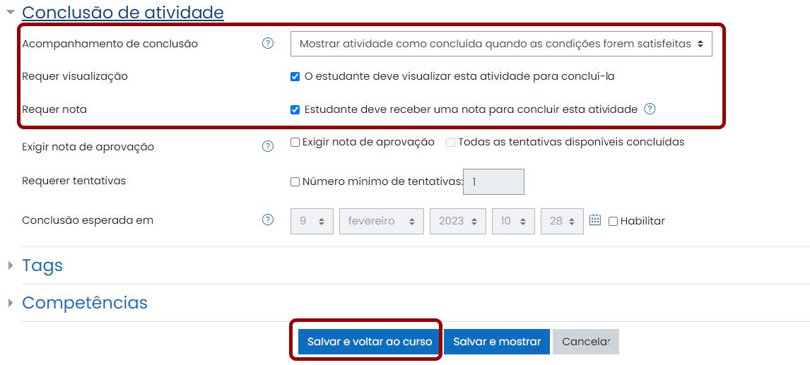 Tela inicial do Moodle
