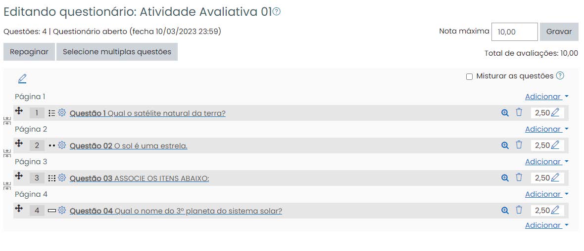 Tela inicial do Moodle