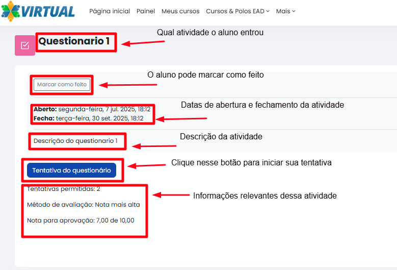 Tela inicial do Moodle
