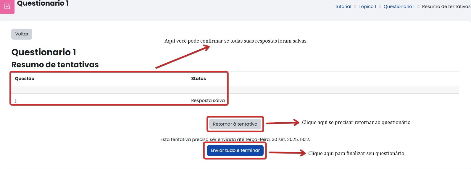 Tela inicial do Moodle