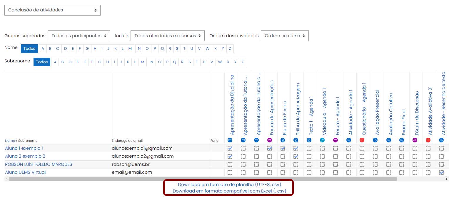 Tela inicial do Moodle