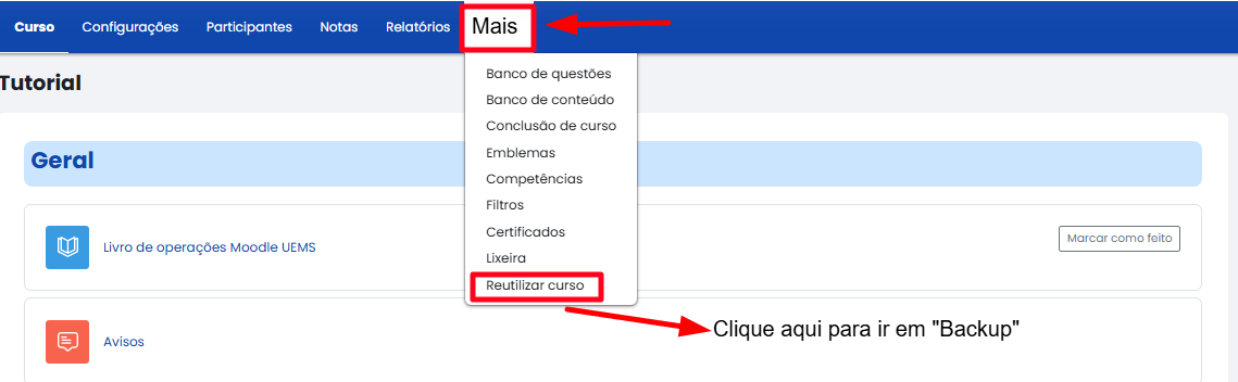 Tela inicial do Moodle
