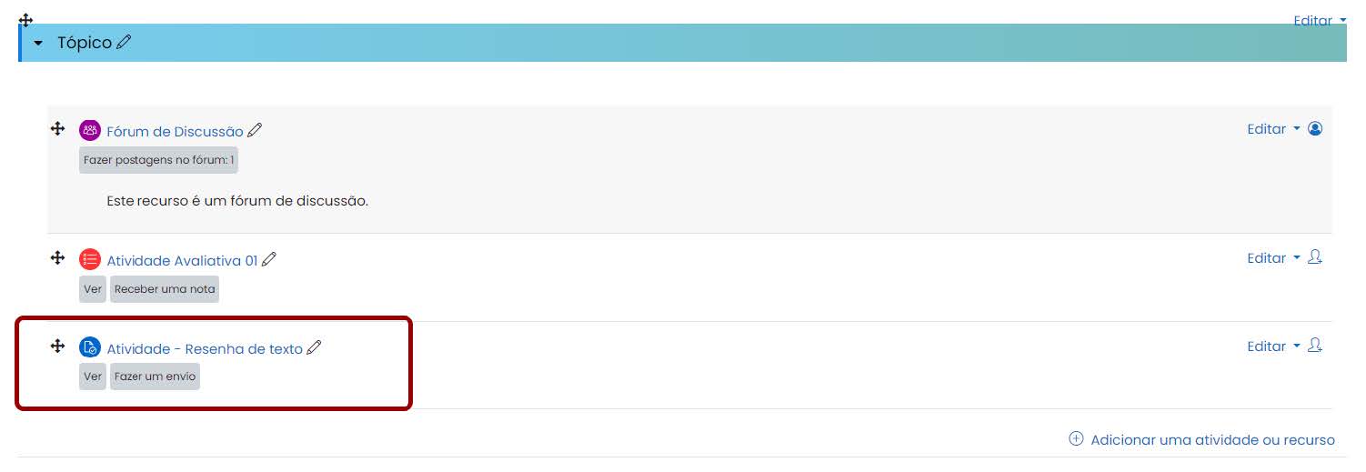 Tela inicial do Moodle