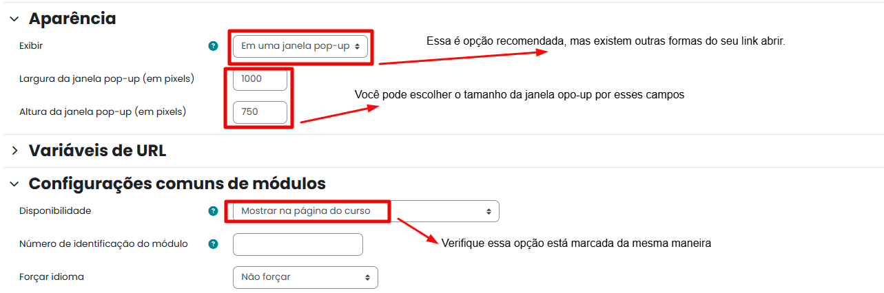 Tela inicial do Moodle