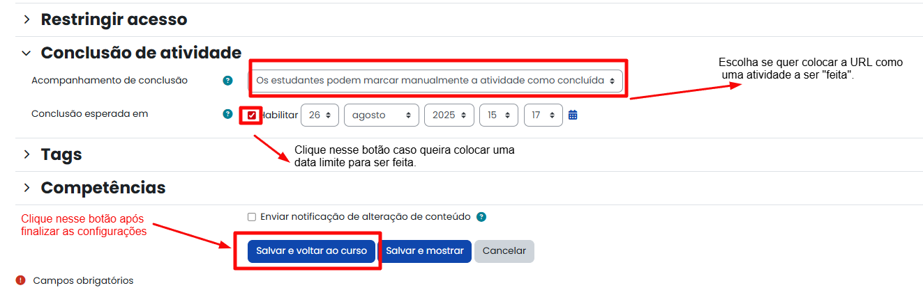 Tela inicial do Moodle