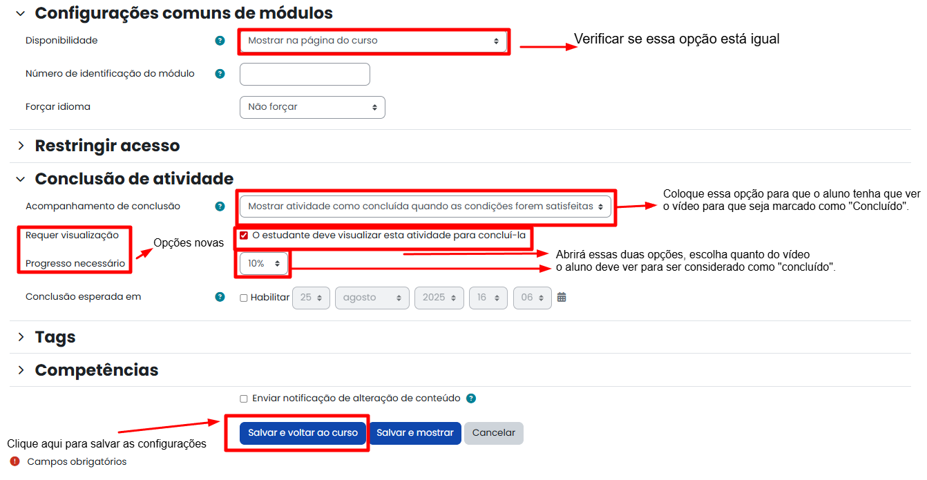 Tela inicial do Moodle