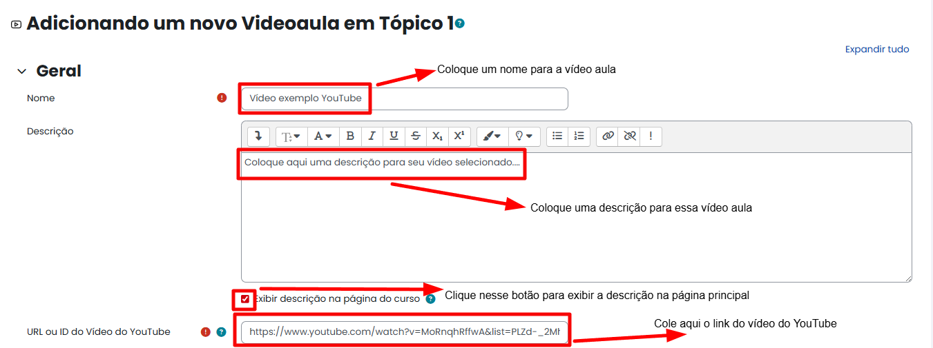 Tela inicial do Moodle