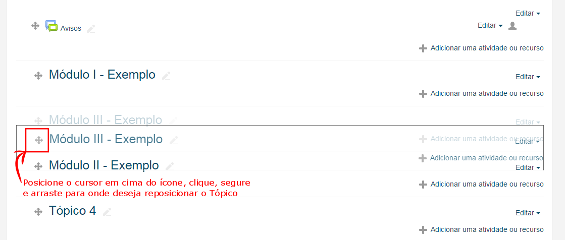 arrastando o tópico