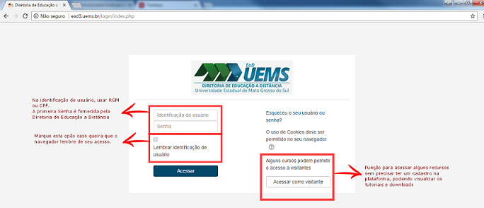 Tela de login na plataforma presencial