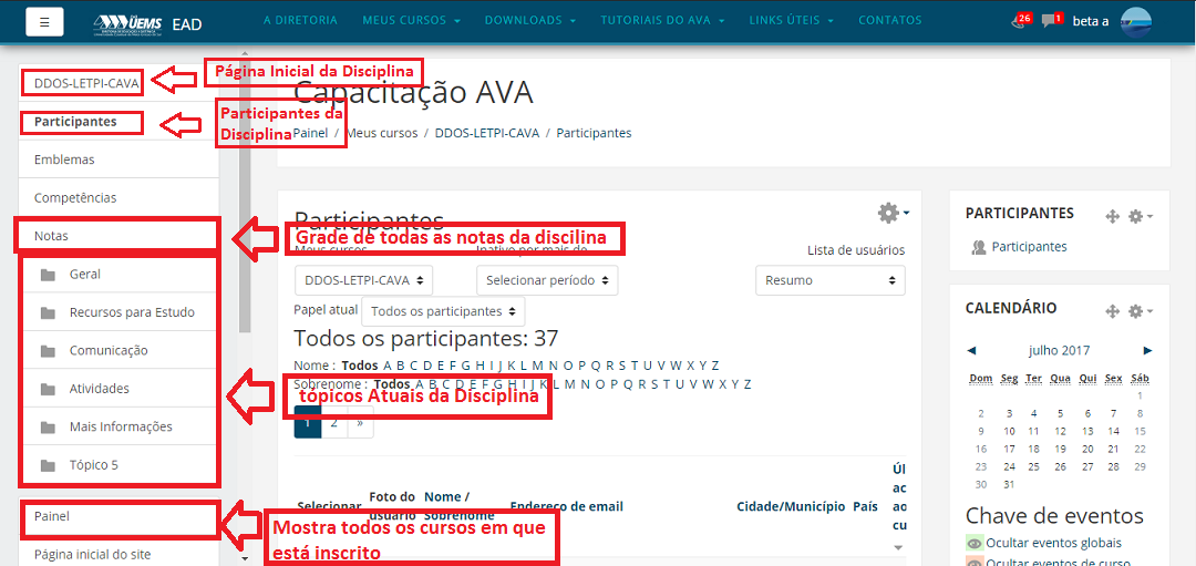 Painel principal e suas informações