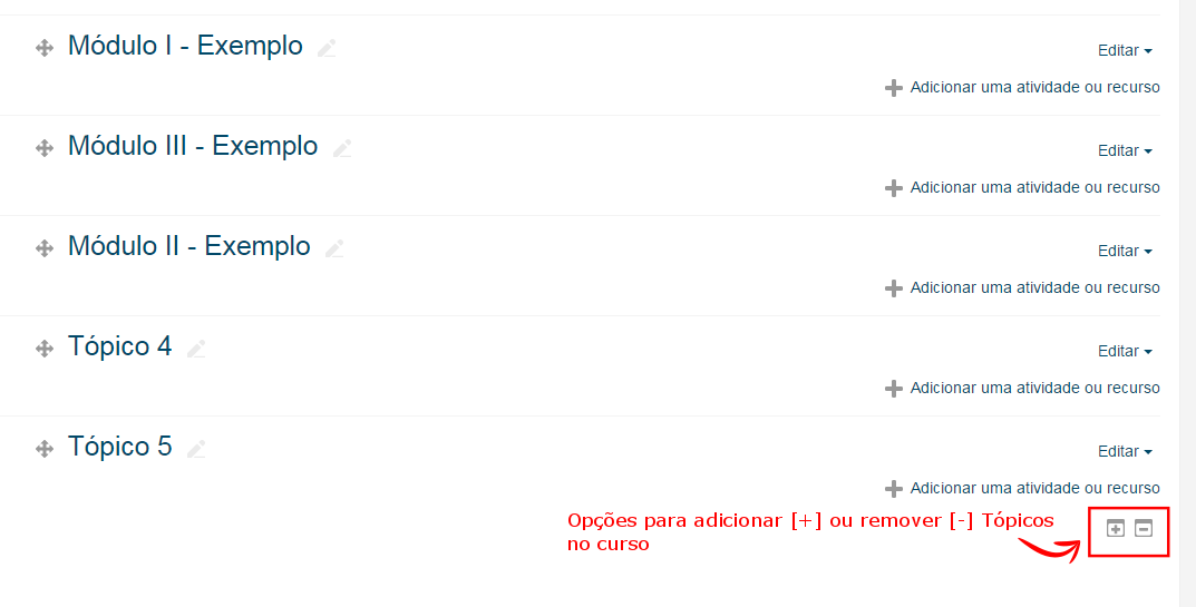 adicionando ou removendo tópicos