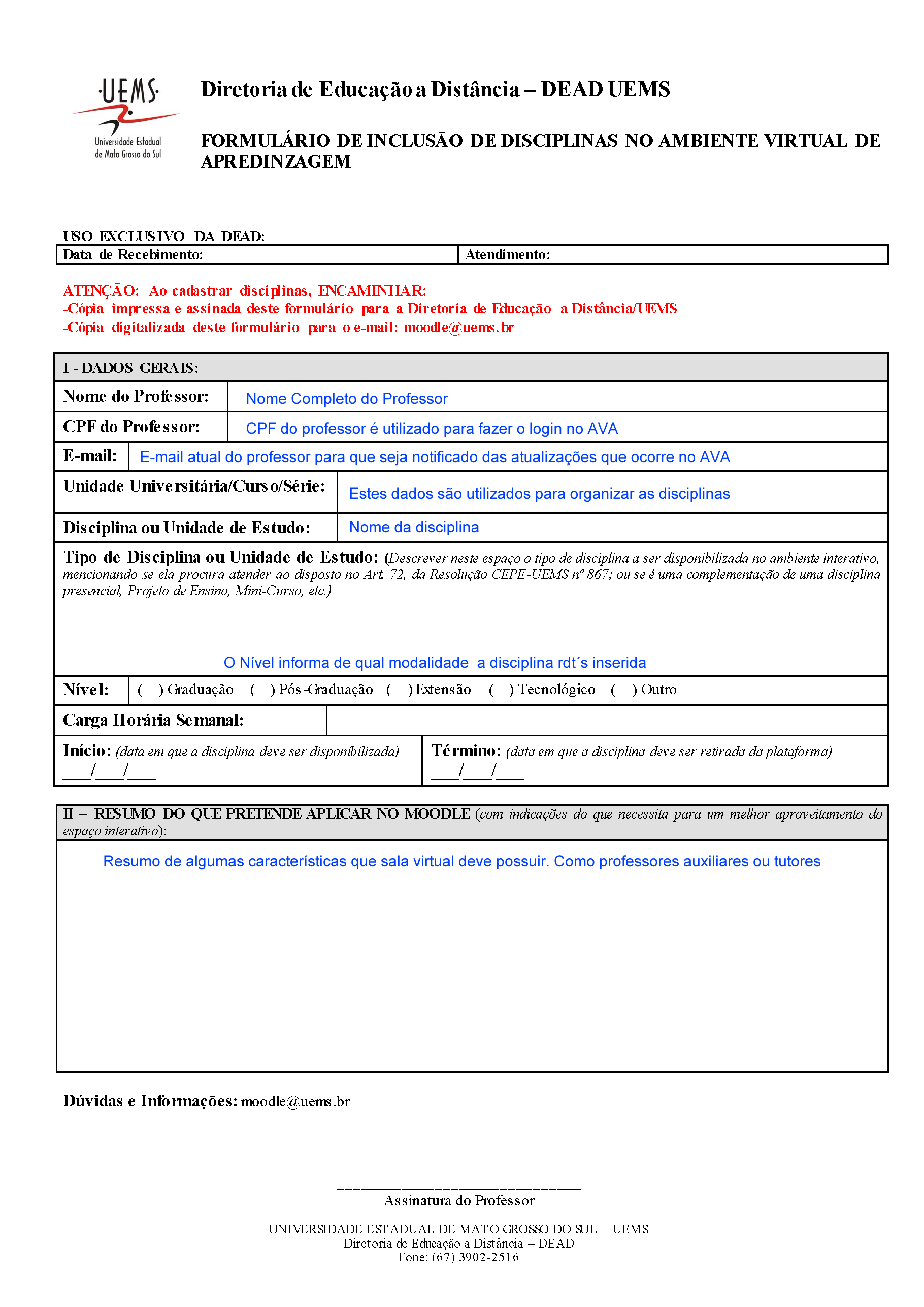 Formulário com dados preenchidos