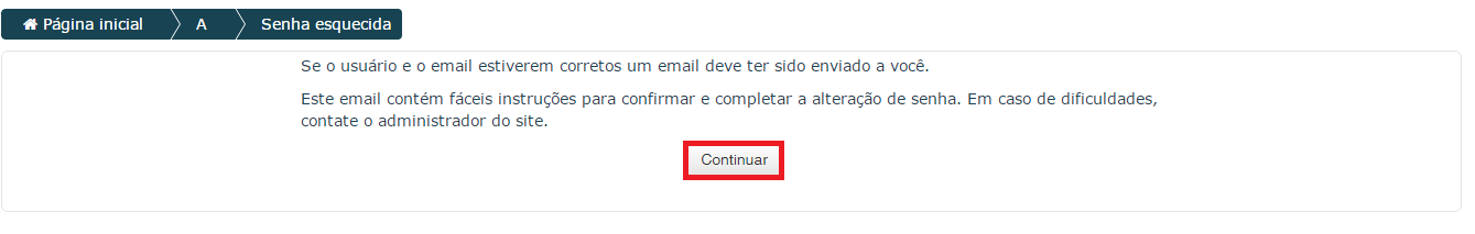 Mensagem informando que foi enviado um e-mail para o usuário